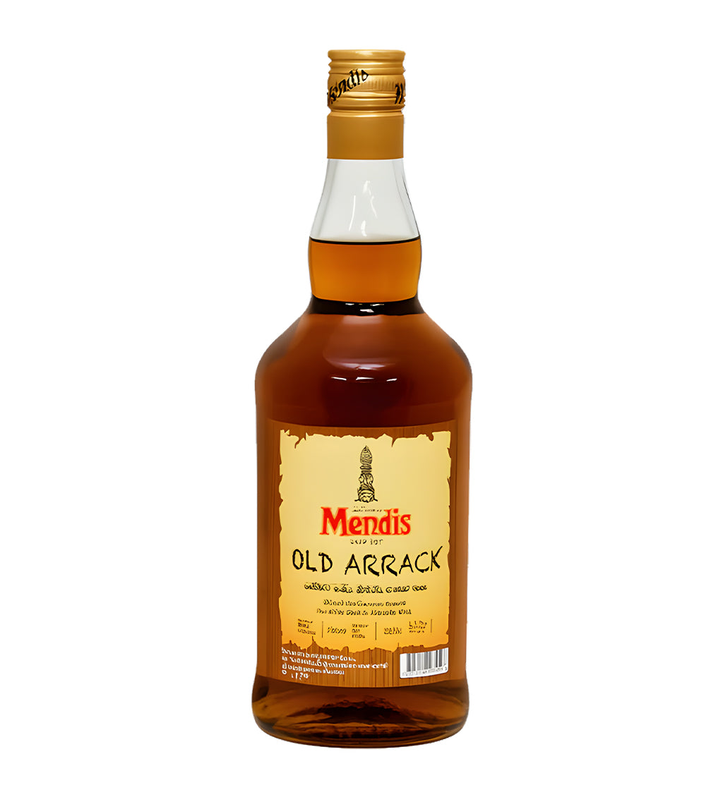 Bottle of Mendis Old Arrack on a white background