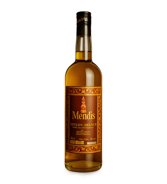 Bottle of Mendis Ceylon Arrack on a white background