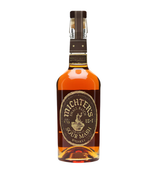 Clear bottle, amber bourbon, vintage-style label, white background, realistic reflections and lighting.