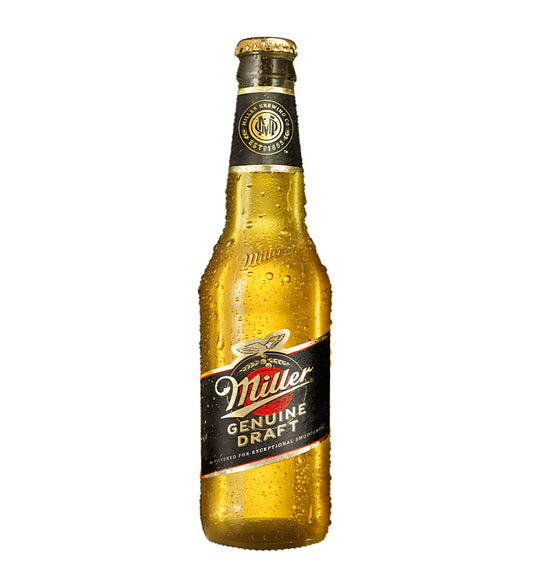 Miller Genuine Draft beer bottle on a white background