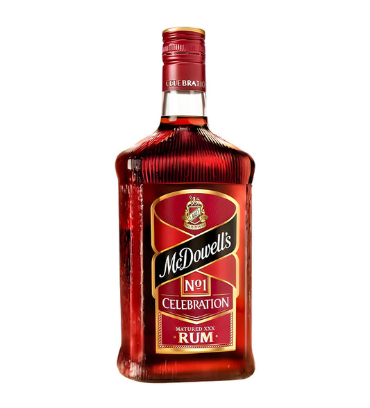 Mr. Dowells Celebration Rum 75cl bottle with red and gold label on white background