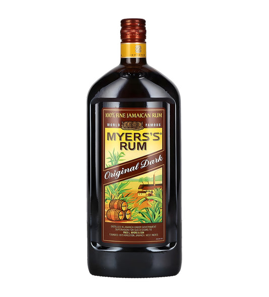 Myers’s Original Dark Rum 1L dark glass bottle on white background, brown label with gold accents and brand logo