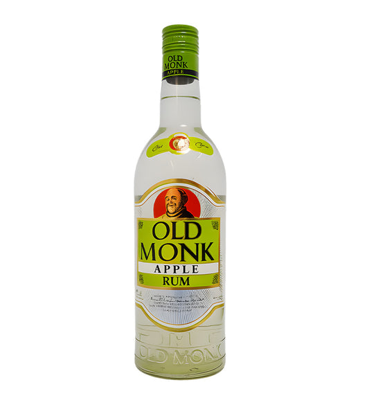 Old Monk Apple Rum 75cl bottle with green label on white background