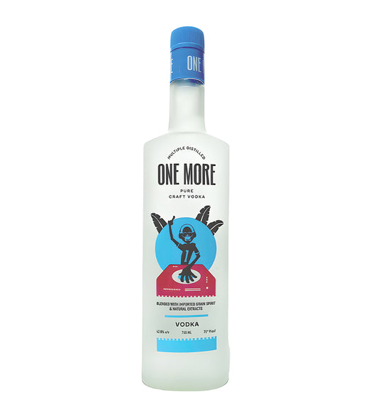 Bottle of One More vodka on a white background