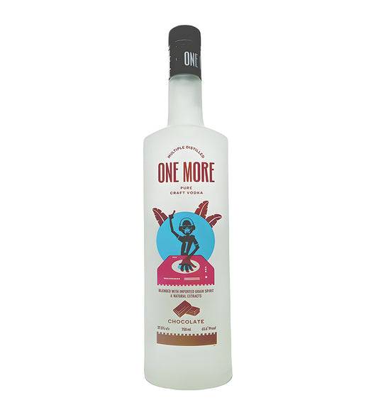 Bottle of 'One More' chocolate liqueur on a white background