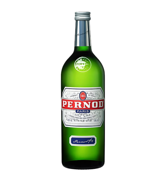 Green bottle of Pernod on a white background
