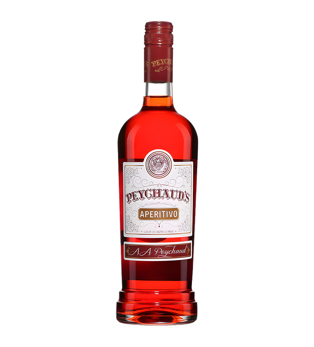 Bottle of Peychaud's Aperitivo on a white background