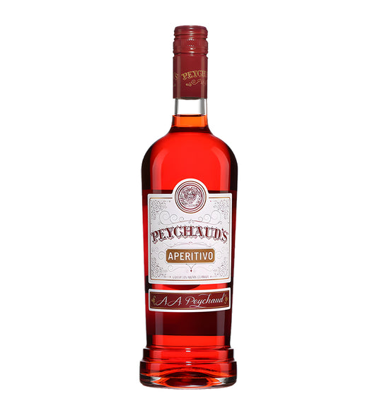 Bottle of Peychaud's Aperitivo on a white background