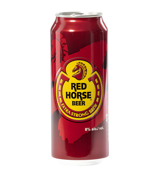 Red Horse beer can on a white background