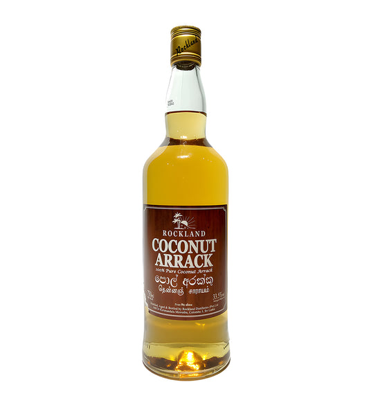 Bottle of Rockland Coconut Arrack on a white background