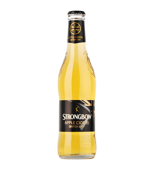 Strongbow apple cider bottle on a white background