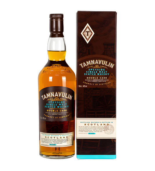 1L single malt, amber whisky, Tamnavulin label, cinematic lighting highlighting bottle and liquid, realistic reflections and shadows, neutral background.
