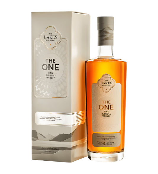 70cl single malt or blended whisky, amber liquid, “The One Whisky” label, cinematic product-style lighting, realistic glass reflections, subtle shadows, clean background.