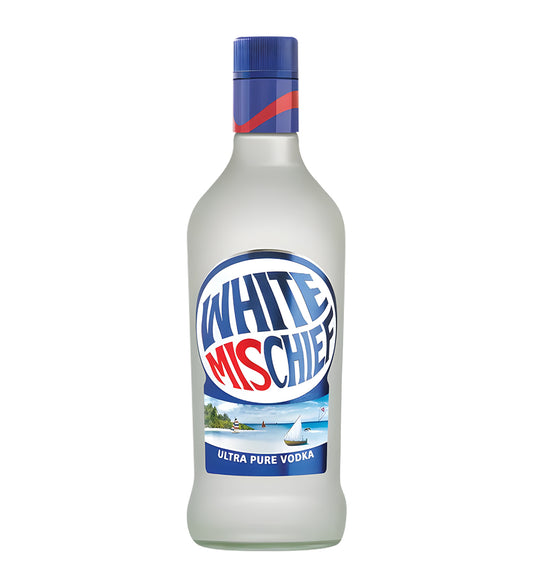White Mischief vodka bottle on a white background